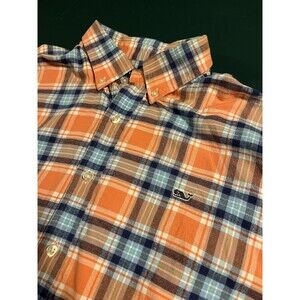 Vineyard Vines LS Button Slim Fit Whale Plaid Flannel Shirt Men’s LARGE Coral